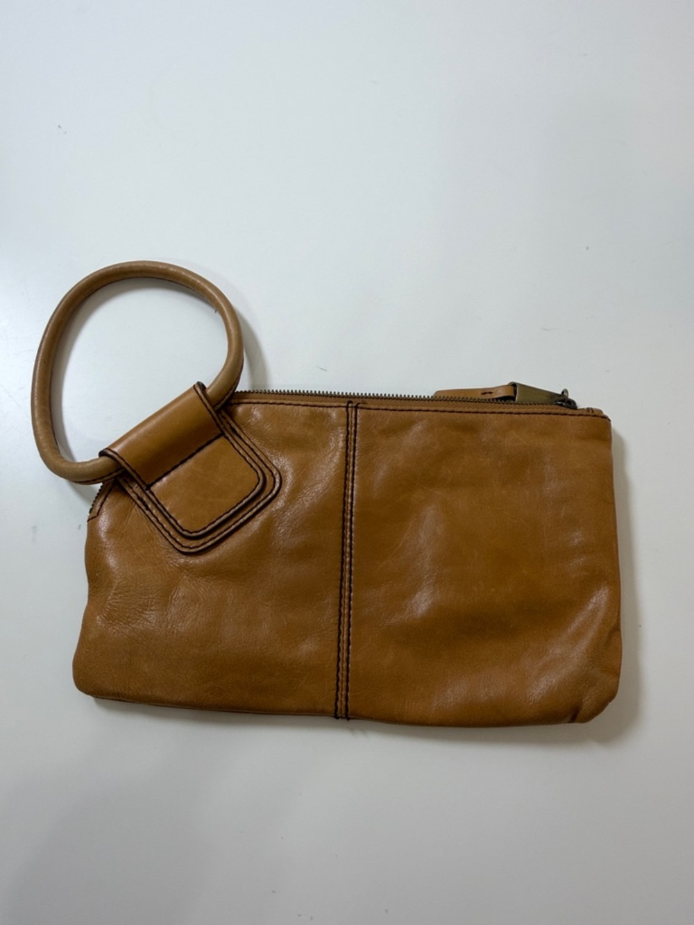 HOBO Tan Leather Wristlet Clutch with Center Stitch Detail - Picture 6 of 7